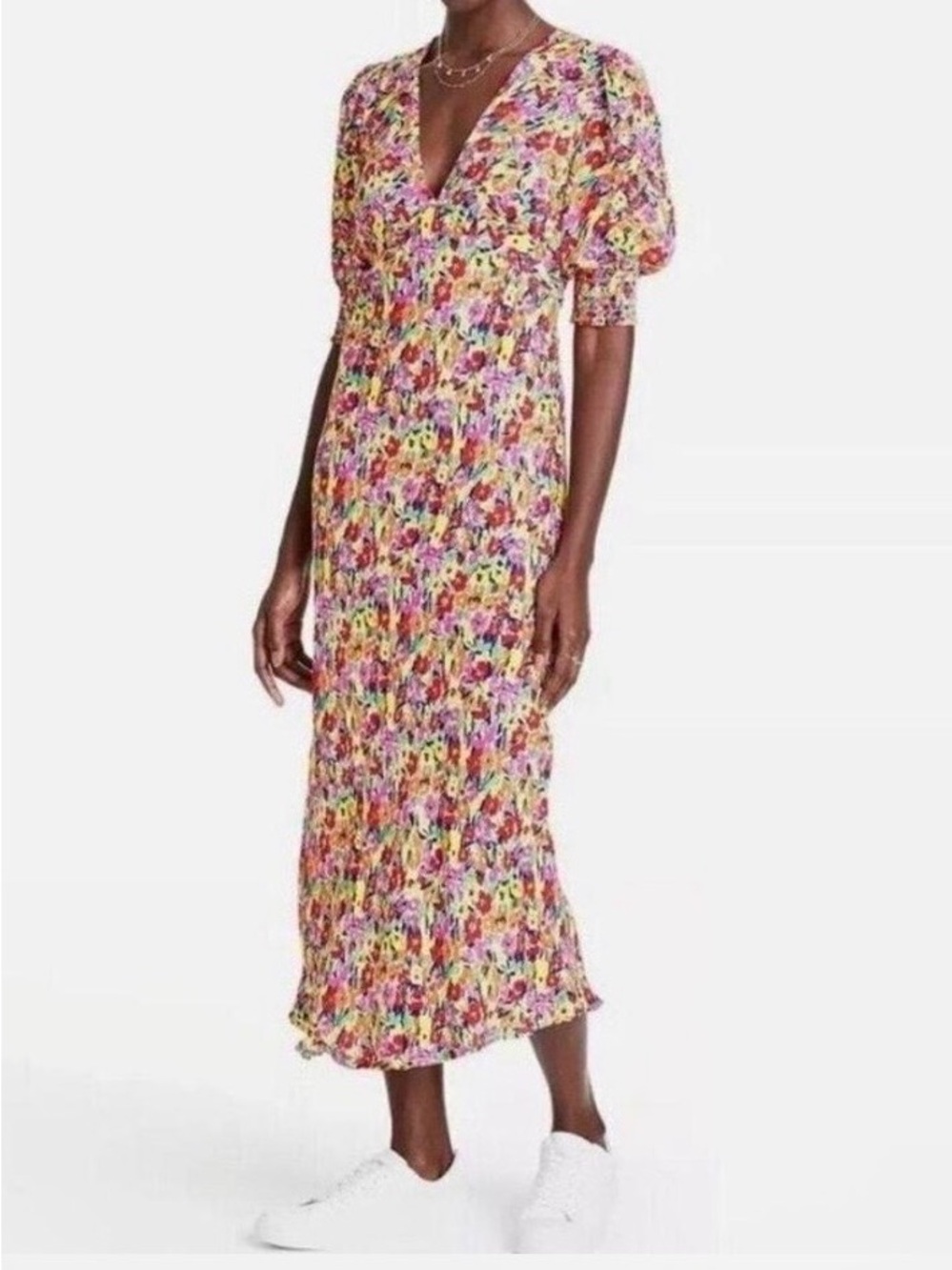 RIXO x Target Maxi Dress Abstract Floral Watercolor Puff Sleeves